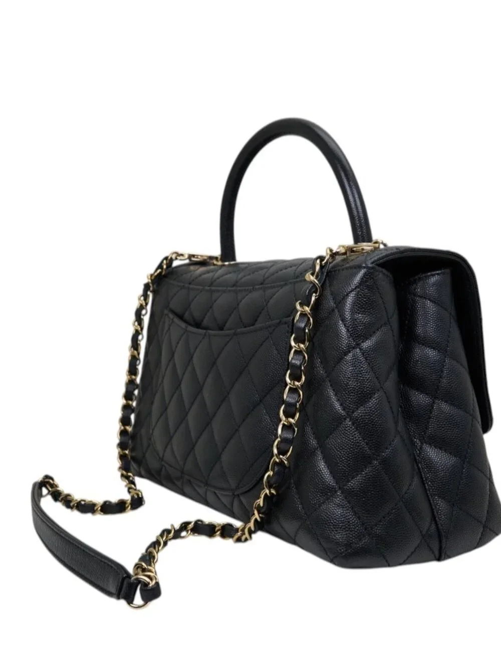 Chanel Large Flap Bag With Top Handle in Black Calfskin Leather